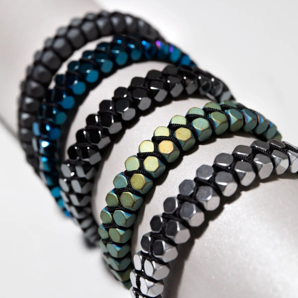 Sacred Geom | Blue Hematite | Gunmetal | Octahedron Bracelet