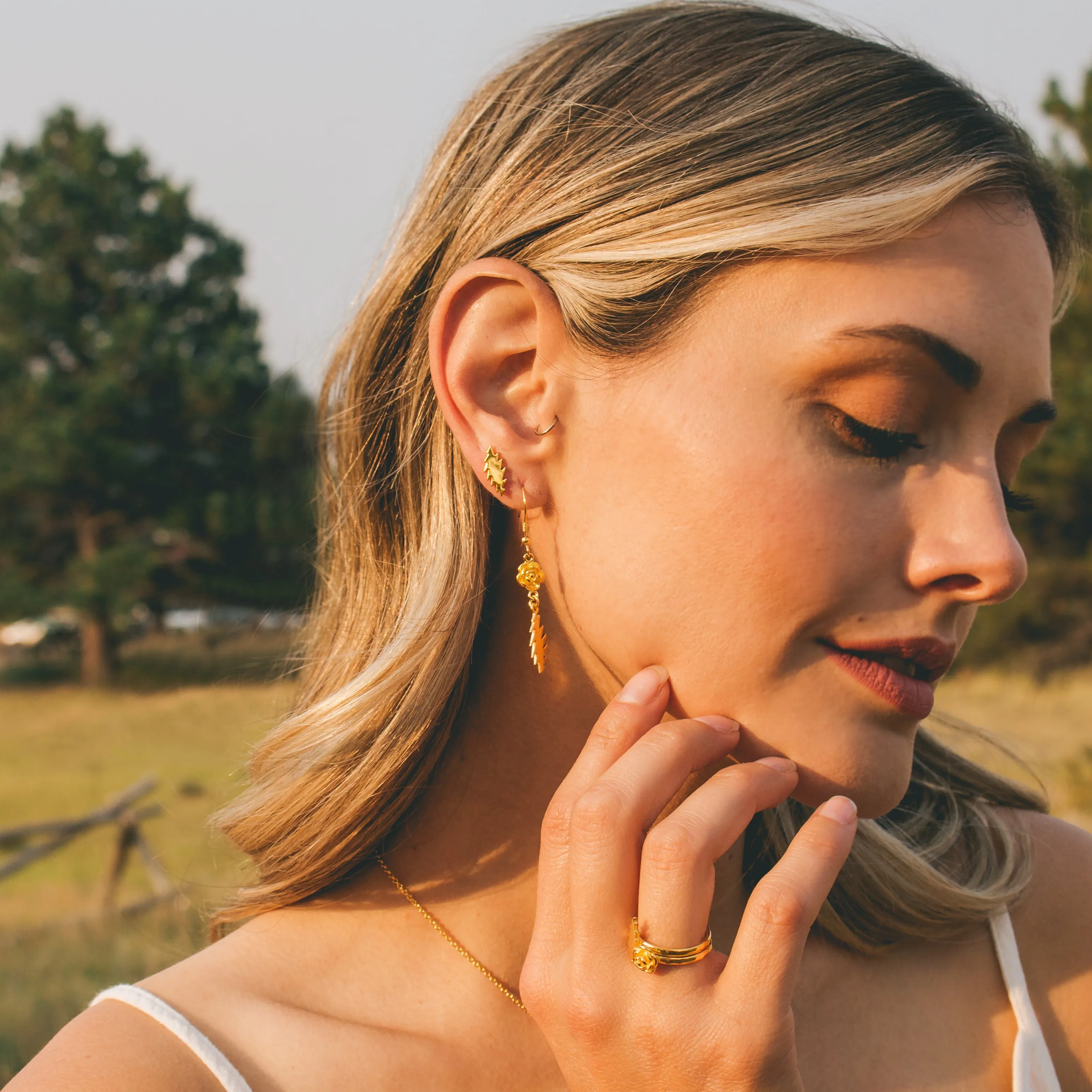 Scarlet Fire Stud Earrings | Gold