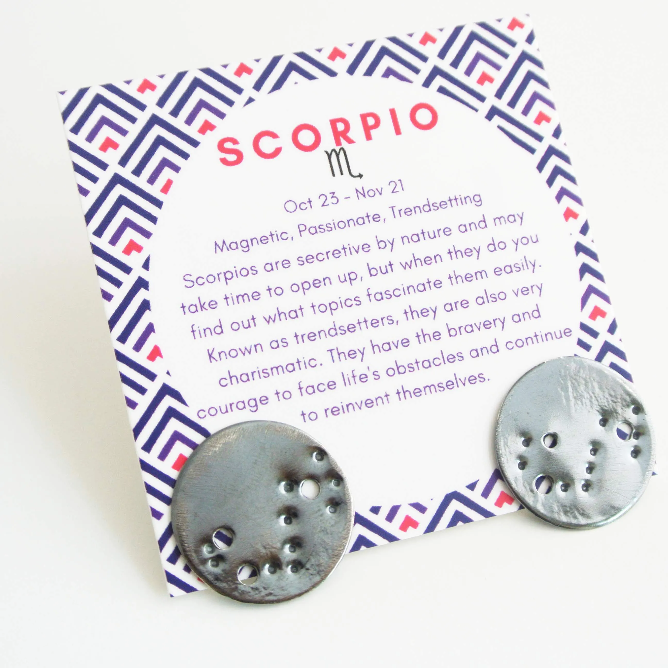 Scorpio Zodiac Constellation Argentium Silver Disc Earrings