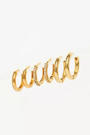 Set of Three 14k Gold Huggie Earrings