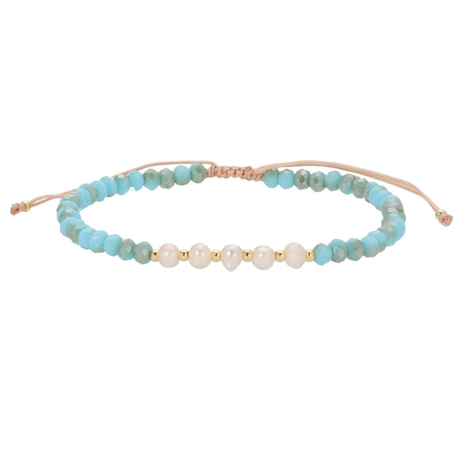 Set/12 Adjustable Crystal and Pearl Bracelets