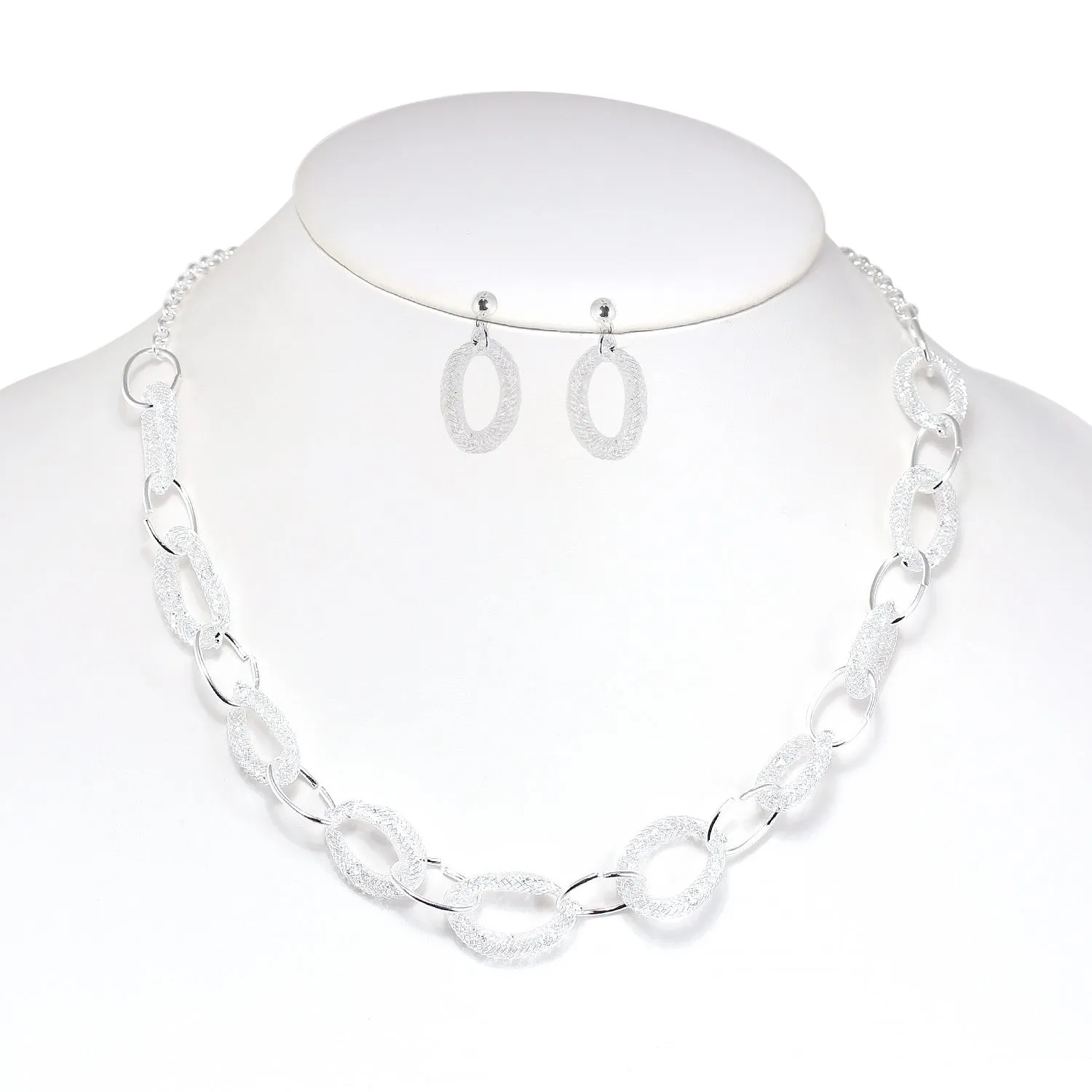 SILVER  CRYSTAL WIRE MESH NET TUBE COLLECTION NECKLACE INSIDE CRYSTAL WIRE MESH EARRINGS AND NECKLACE #SWKK-8148 SIL (LA7)