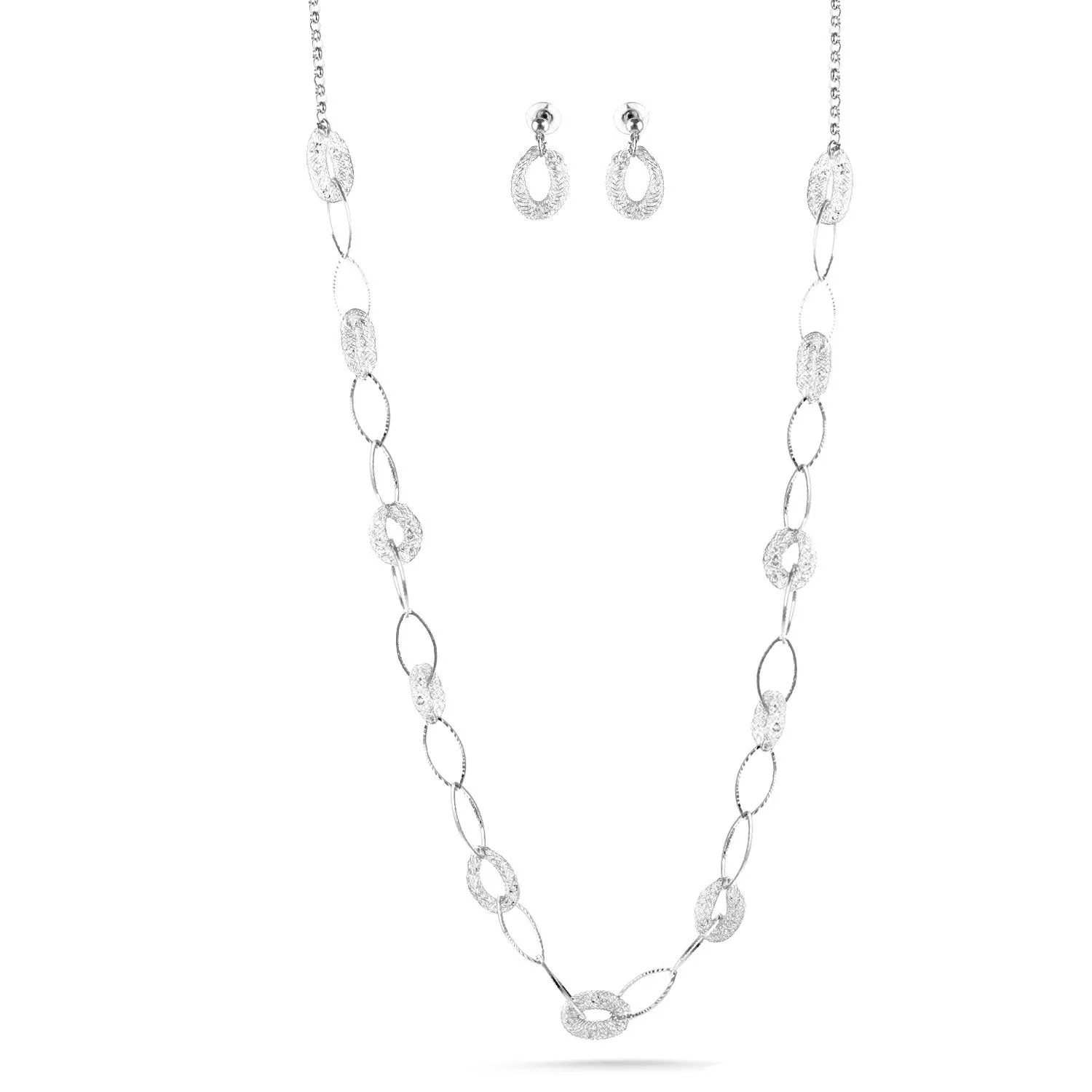 SILVER CRYSTAL WIRE MESH NET TUBE COLLECTION NECKLACE INSIDE CRYSTAL WIRE MESH EARRINGS AND NECKLACE #SWKK-8149 SIL (TA6)