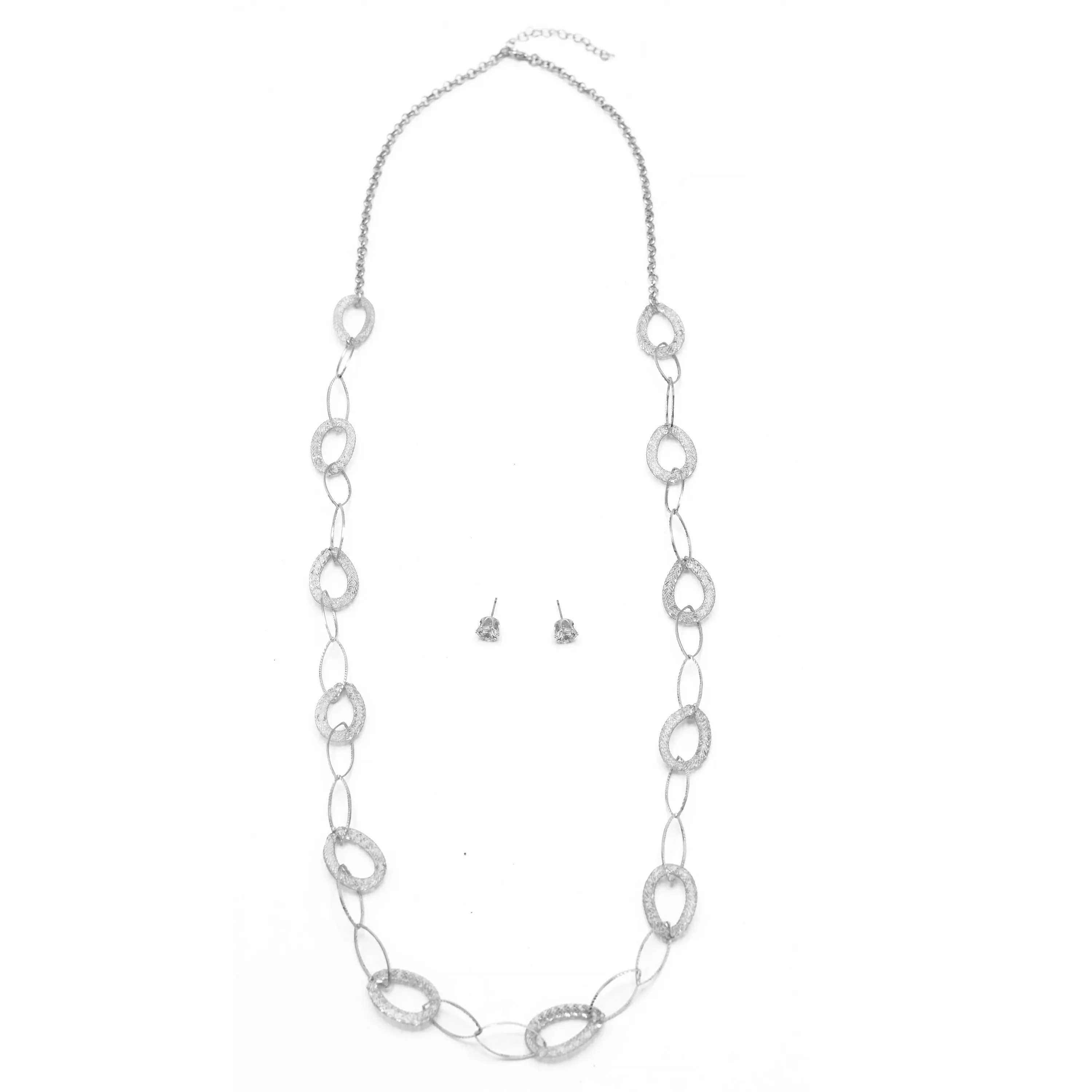 SILVER CRYSTAL WIRE MESH NET TUBE COLLECTION NECKLACE INSIDE CRYSTAL WIRE MESH EARRINGS AND NECKLACE #SWKK-8149 SIL (TA6)