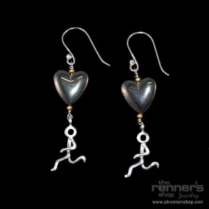 Silver "Hermes" Runner w/ Hematite Heart Hook Earrings