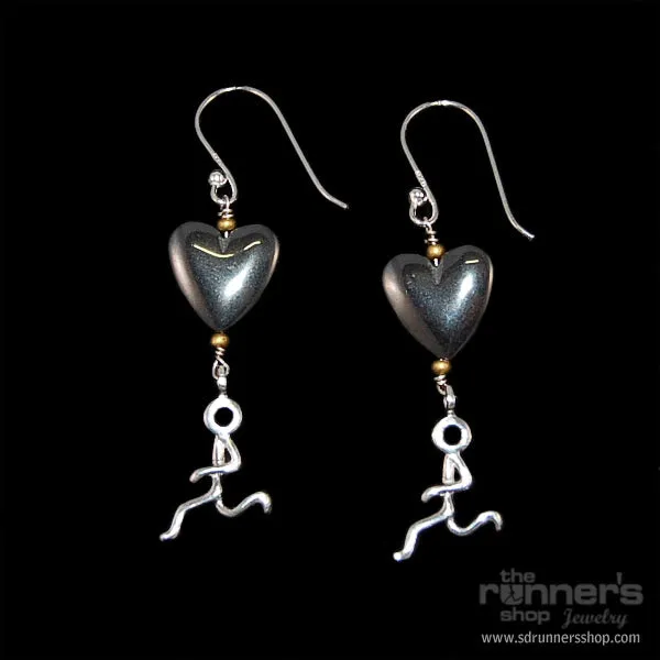 Silver "Hermes" Runner w/ Hematite Heart Hook Earrings