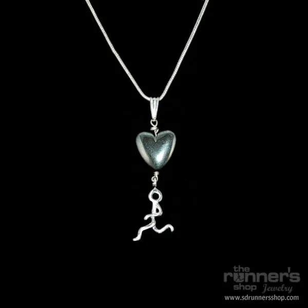 Silver "Hermes" Runner w/Hematite Heart Necklace