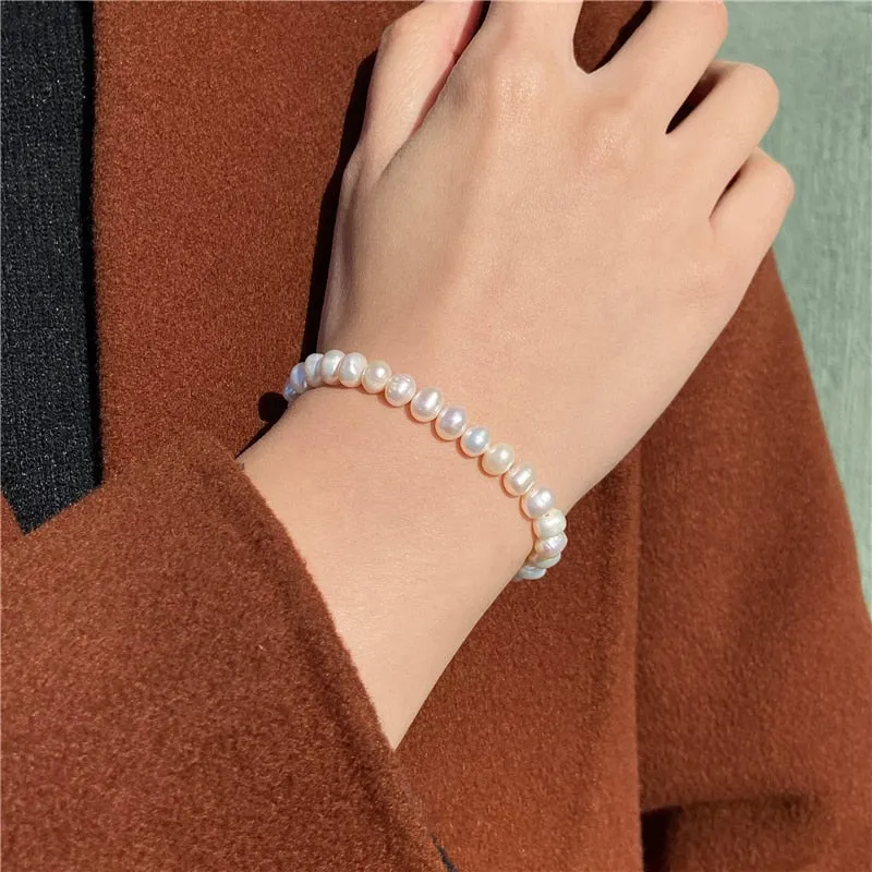Simple Round White Pearls Beaded Bracelet Jewelry