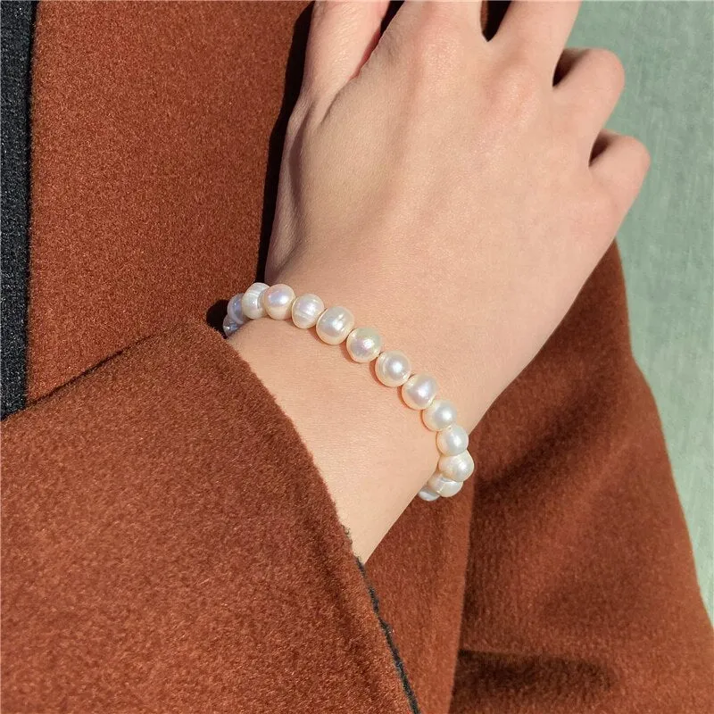 Simple Round White Pearls Beaded Bracelet Jewelry