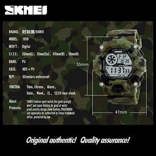 Skmei 1019 Original Camouflage Digital Round Waterproof Sport watch For Men