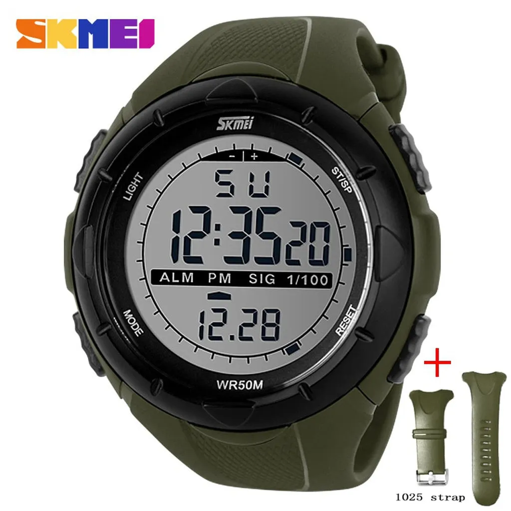SKMEI Fashion Simple Sport Watch Men Military Watches Alarm Clock Shock Resistant Waterproof Digital Watch Reloj Hombre 1025