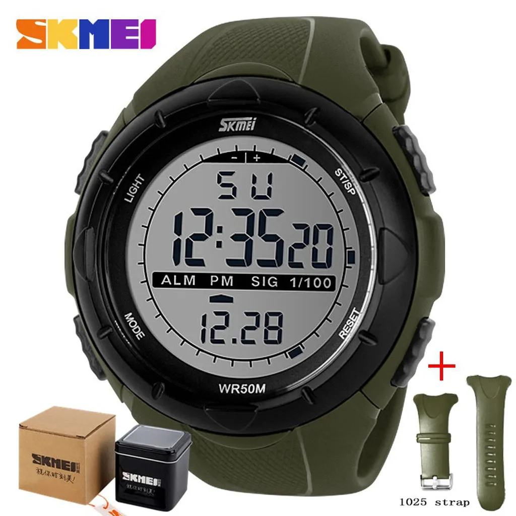 SKMEI Fashion Simple Sport Watch Men Military Watches Alarm Clock Shock Resistant Waterproof Digital Watch Reloj Hombre 1025