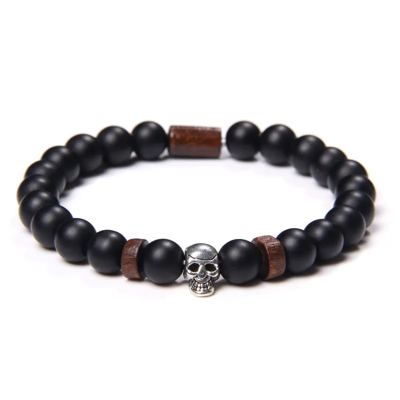 Skull Bracelets For Men Natural Tiger Eye Bracelet