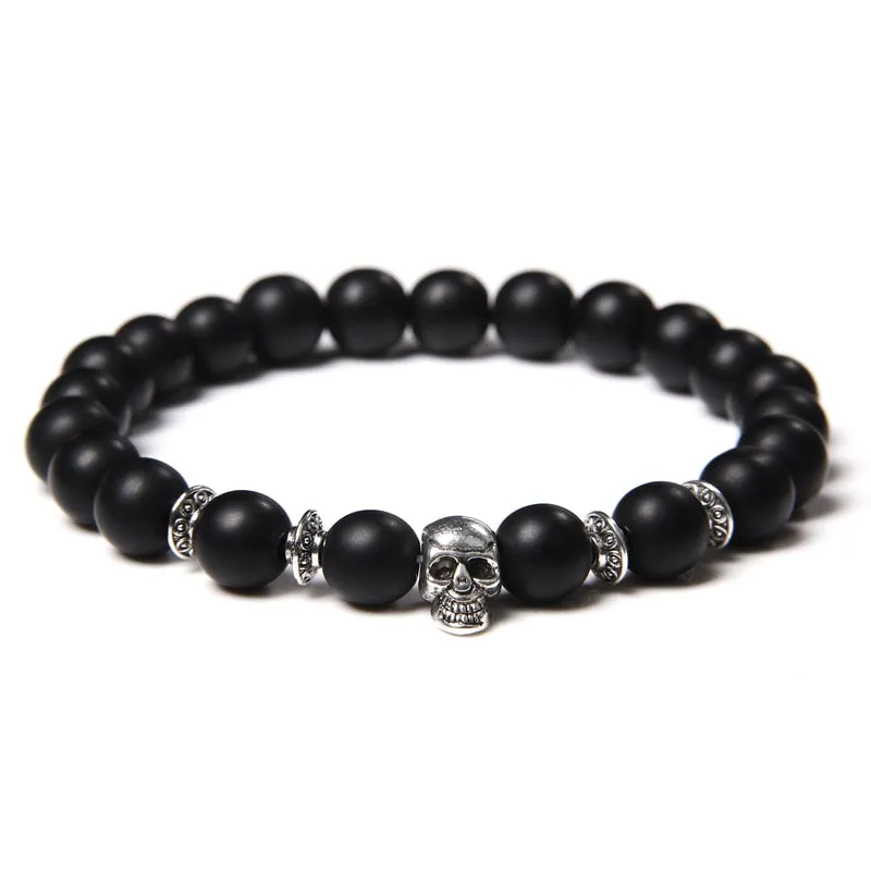 Skull Bracelets For Men Natural Tiger Eye Bracelet