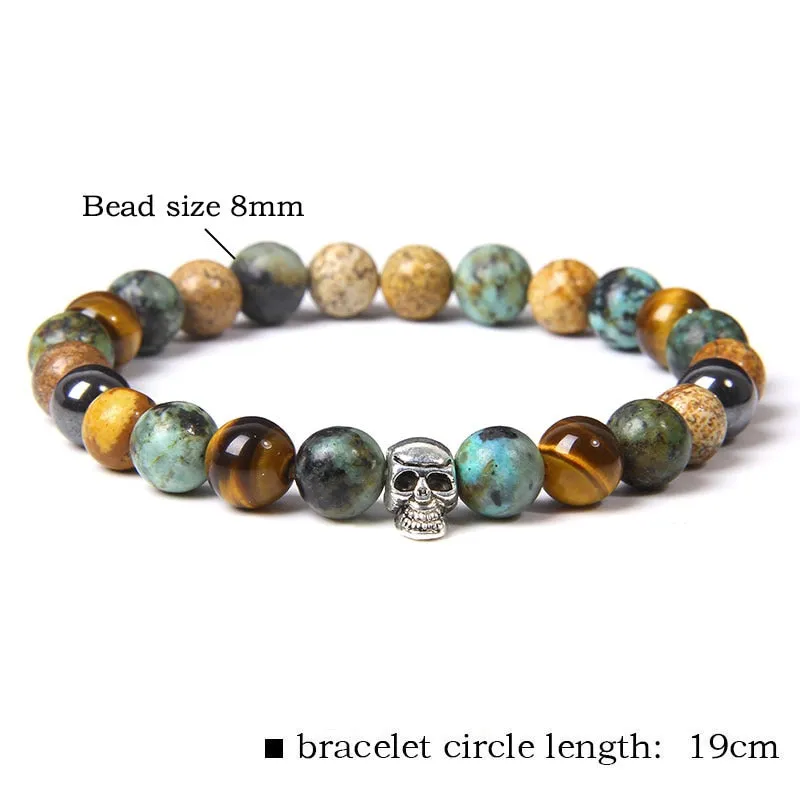 Skull Bracelets For Men Natural Tiger Eye Bracelet
