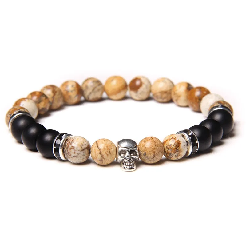 Skull Bracelets For Men Natural Tiger Eye Bracelet