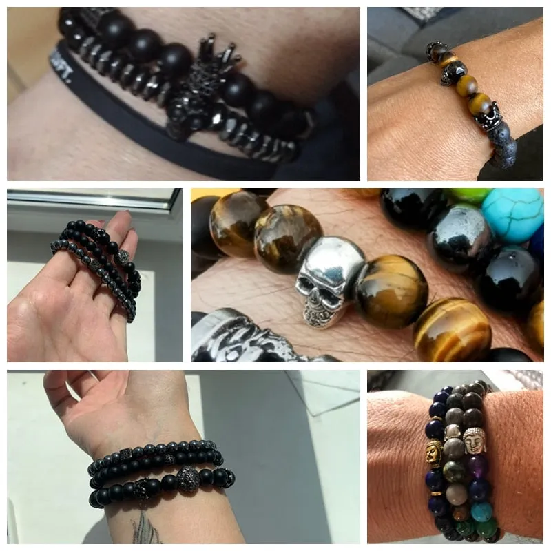 Skull Bracelets For Men Natural Tiger Eye Bracelet