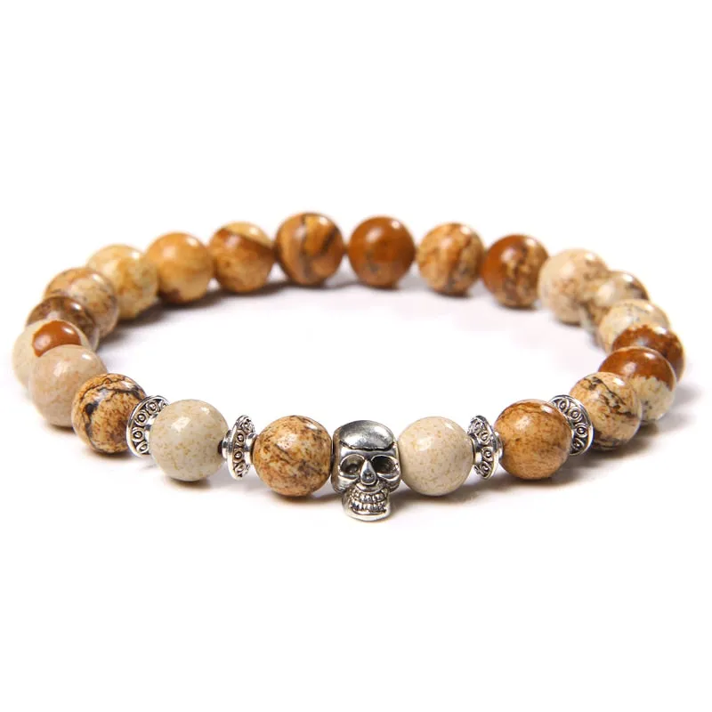 Skull Bracelets For Men Natural Tiger Eye Bracelet