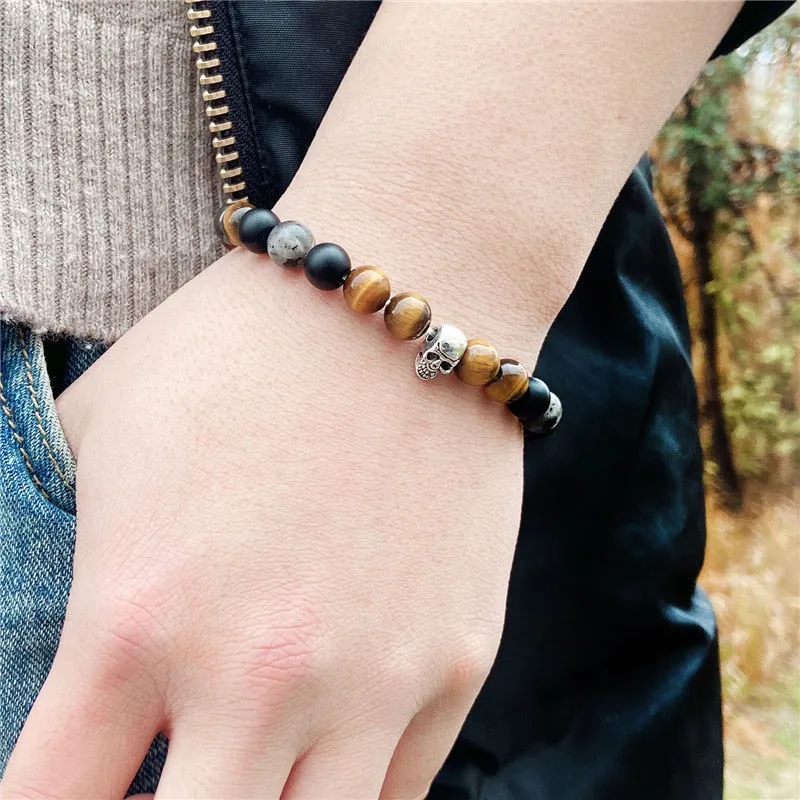 Skull Bracelets For Men Natural Tiger Eye Bracelet