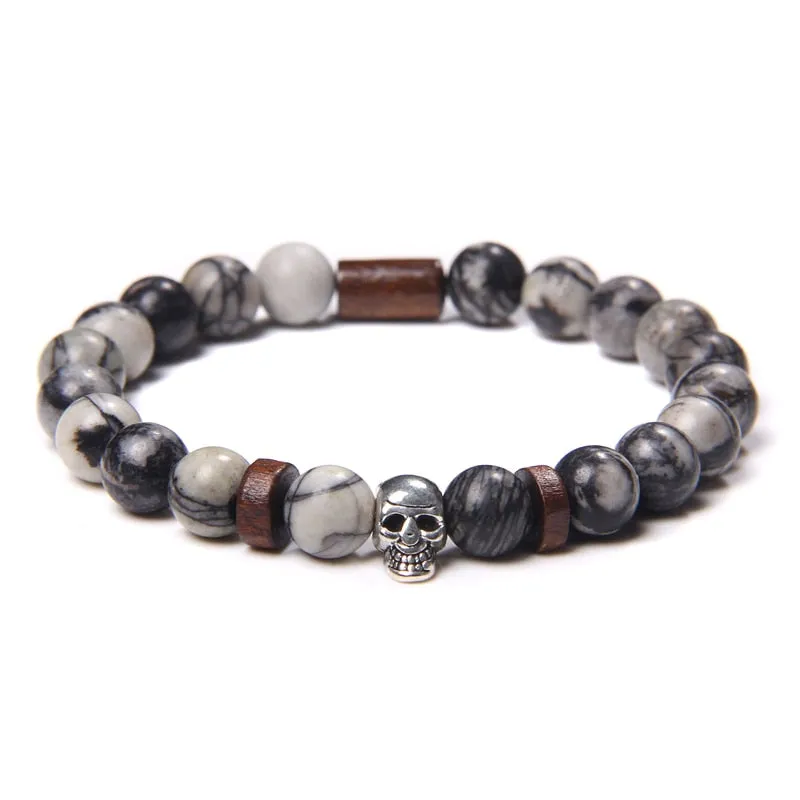 Skull Bracelets For Men Natural Tiger Eye Bracelet
