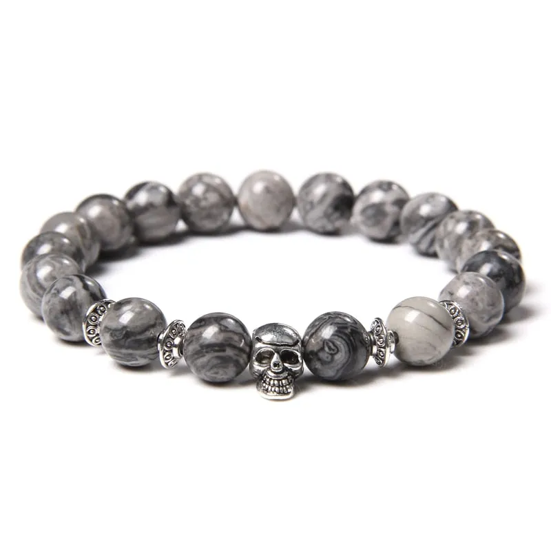 Skull Bracelets For Men Natural Tiger Eye Bracelet