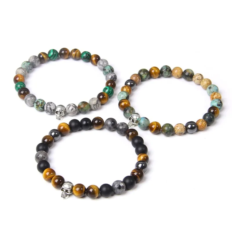 Skull Bracelets For Men Natural Tiger Eye Bracelet