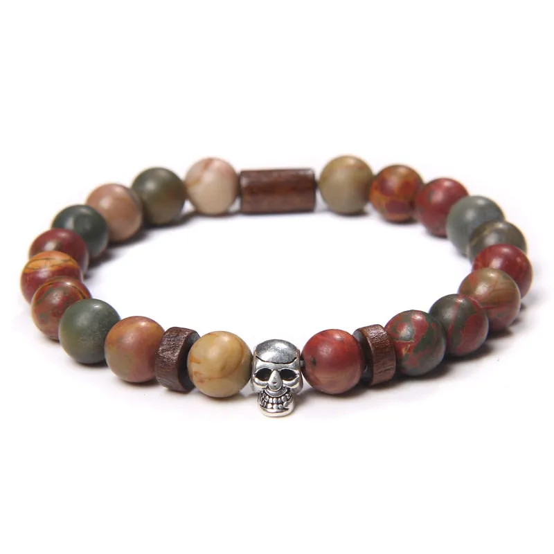 Skull Bracelets For Men Natural Tiger Eye Bracelet