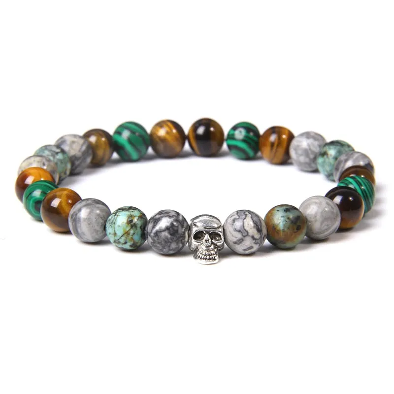 Skull Bracelets For Men Natural Tiger Eye Bracelet