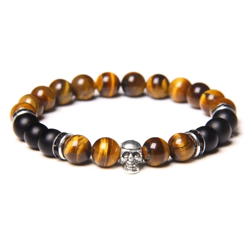 Skull Bracelets For Men Natural Tiger Eye Bracelet
