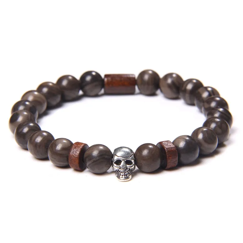 Skull Bracelets For Men Natural Tiger Eye Bracelet