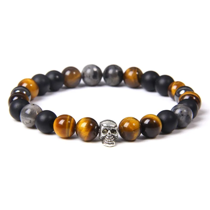 Skull Bracelets For Men Natural Tiger Eye Bracelet