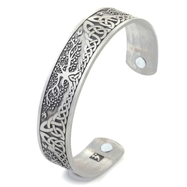 Skyrim Vintage Tree of Life Bracelet Viking Cuff Bangle Stainless Steel Zinc Alloy Magnetic Bangles Jewelry Gift for Men Women