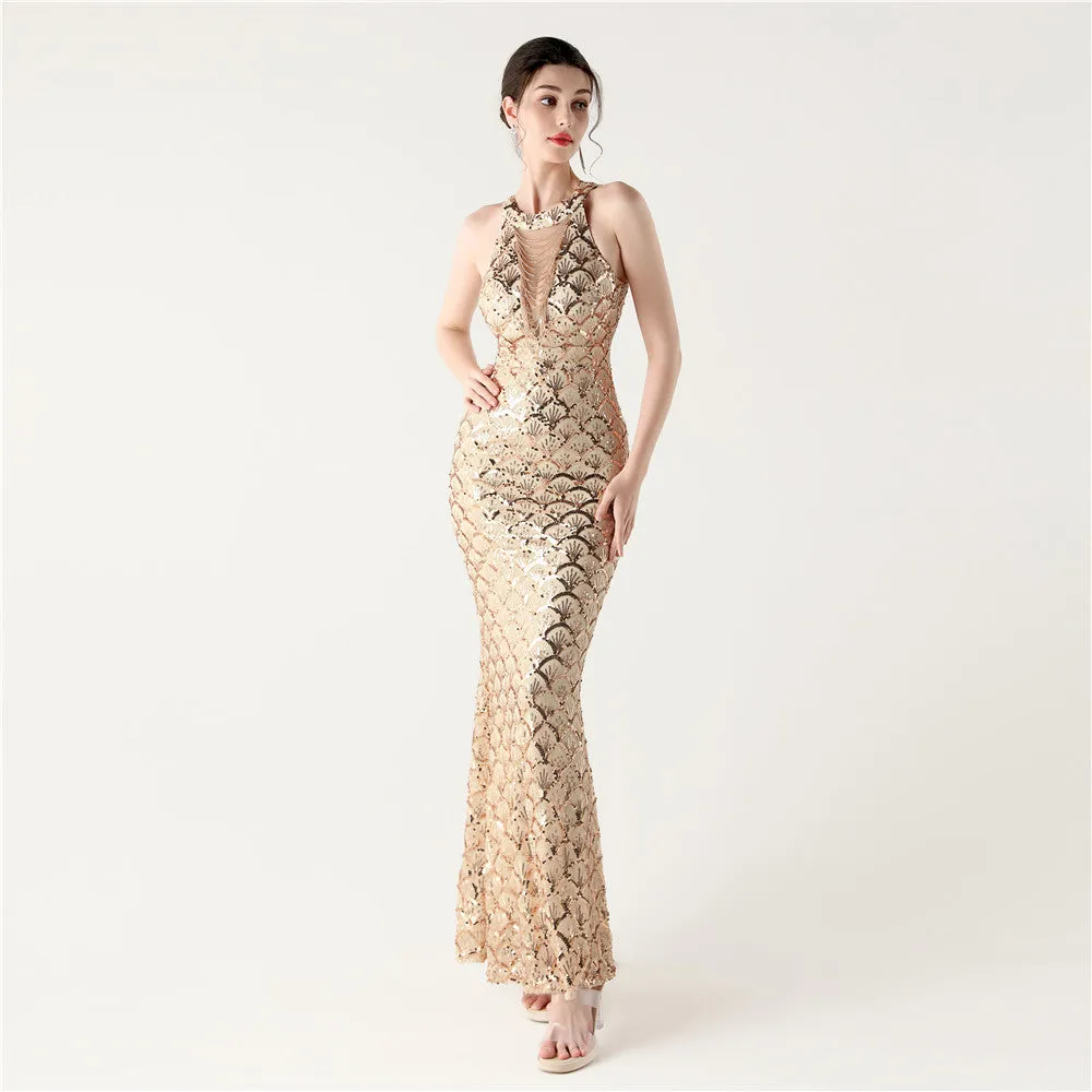 Slim Fit Hip Sequined Evening Dress