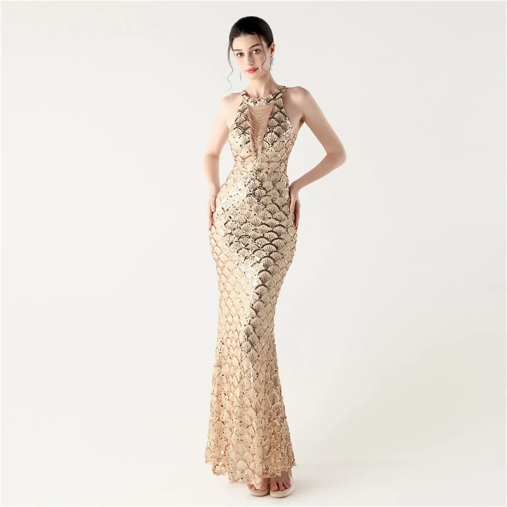 Slim Fit Hip Sequined Evening Dress