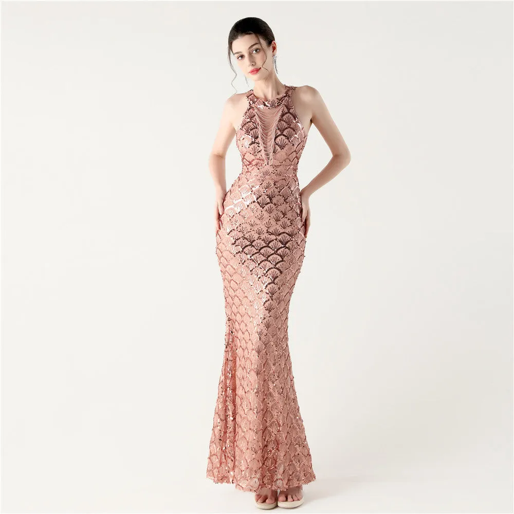 Slim Fit Hip Sequined Evening Dress