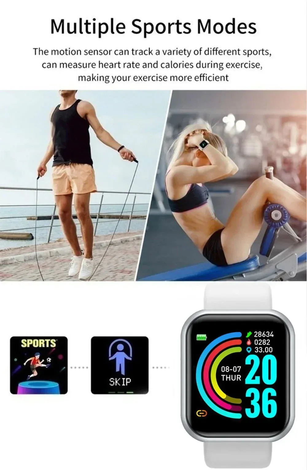 Smart Watch For Women Men Bluetooth Connected Music Fitness