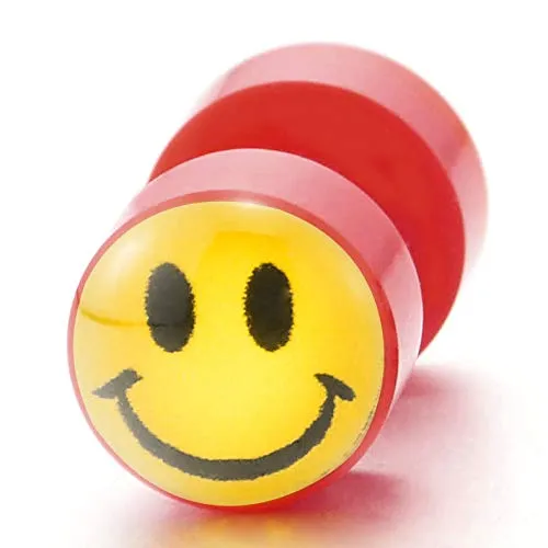 Smiling Face Circle Stud Earrings, Yellow Red, Steel Cheater Fake Ear Plugs Gauges Illusion Tunnel