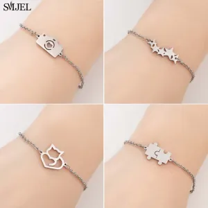 SMJEL Bohemian Stainless Steel Charm Bracelets for Women Girl Fashion Elephant Cat Star Bracelet Bangles Pulseira Feminina 2019