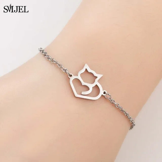 SMJEL Bohemian Stainless Steel Charm Bracelets for Women Girl Fashion Elephant Cat Star Bracelet Bangles Pulseira Feminina 2019