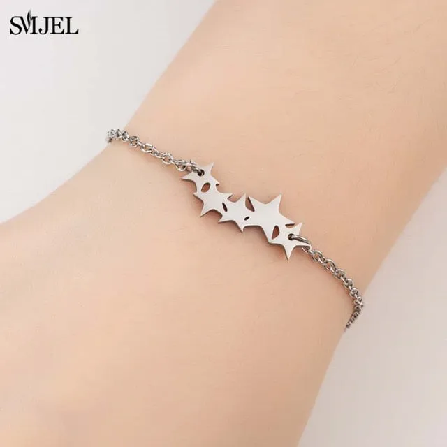 SMJEL Bohemian Stainless Steel Charm Bracelets for Women Girl Fashion Elephant Cat Star Bracelet Bangles Pulseira Feminina 2019