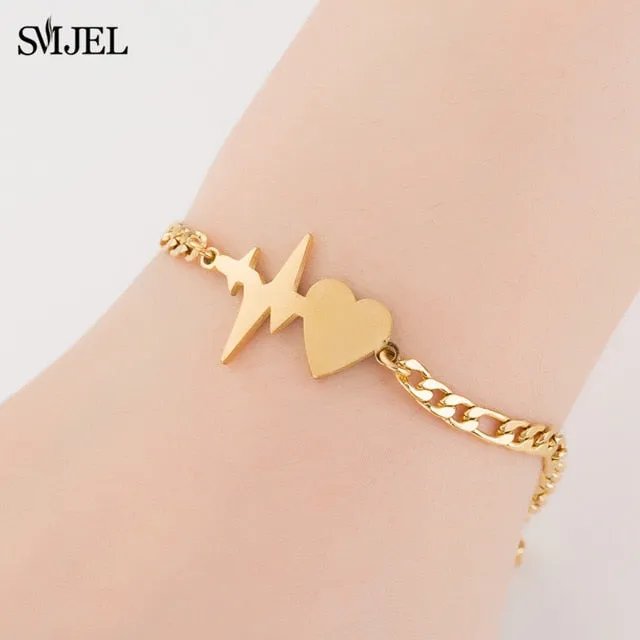 SMJEL Fashion Stainless Steel Family Elephant Bracelets Girl Boy Women Charm Adjustable Gold Bracelets Kids Gift