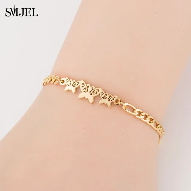 SMJEL Fashion Stainless Steel Family Elephant Bracelets Girl Boy Women Charm Adjustable Gold Bracelets Kids Gift