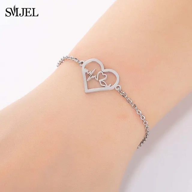SMJEL Fashion Stainless Steel Family Elephant Bracelets Girl Boy Women Charm Adjustable Gold Bracelets Kids Gift