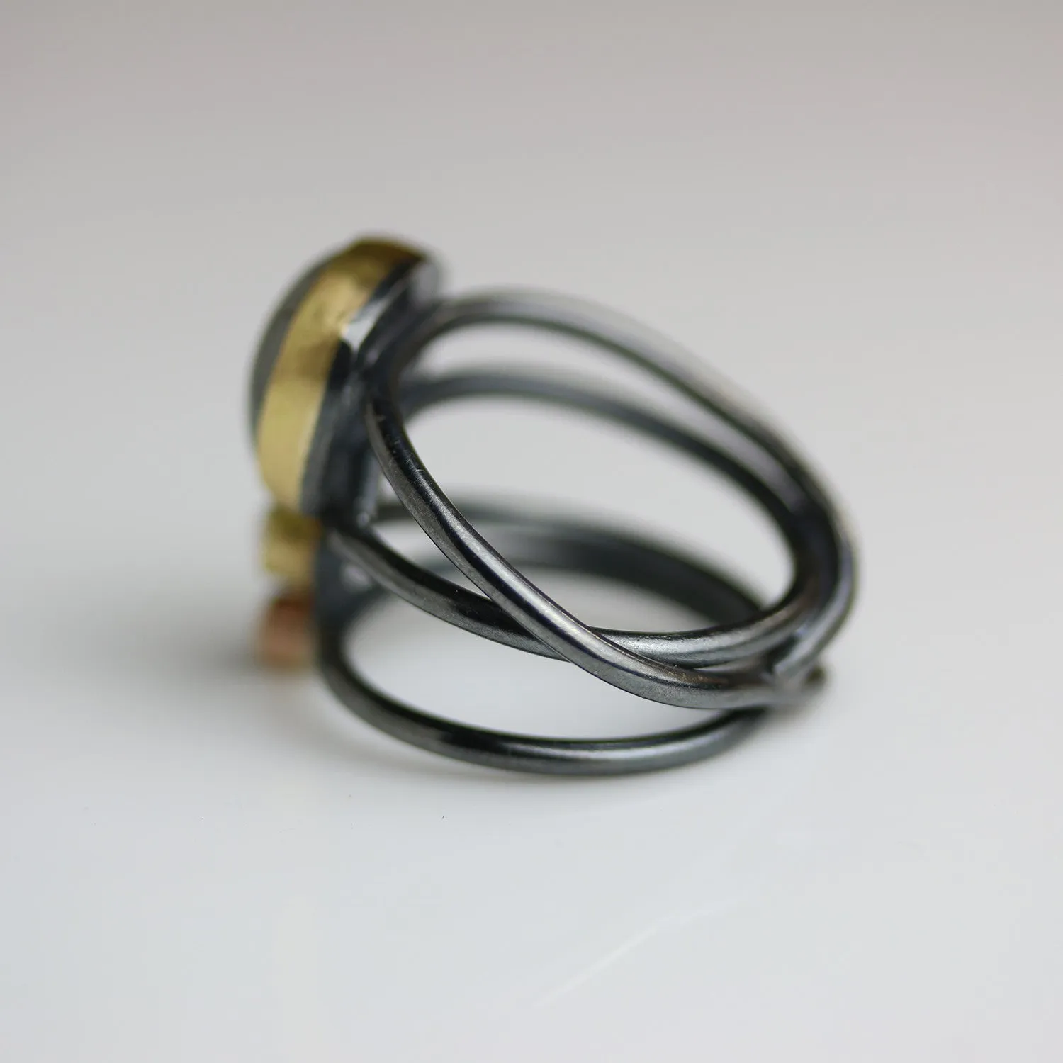 SOLD - Snake Agate, Pearl and Topaz Swirled Band Ring. Size 7.