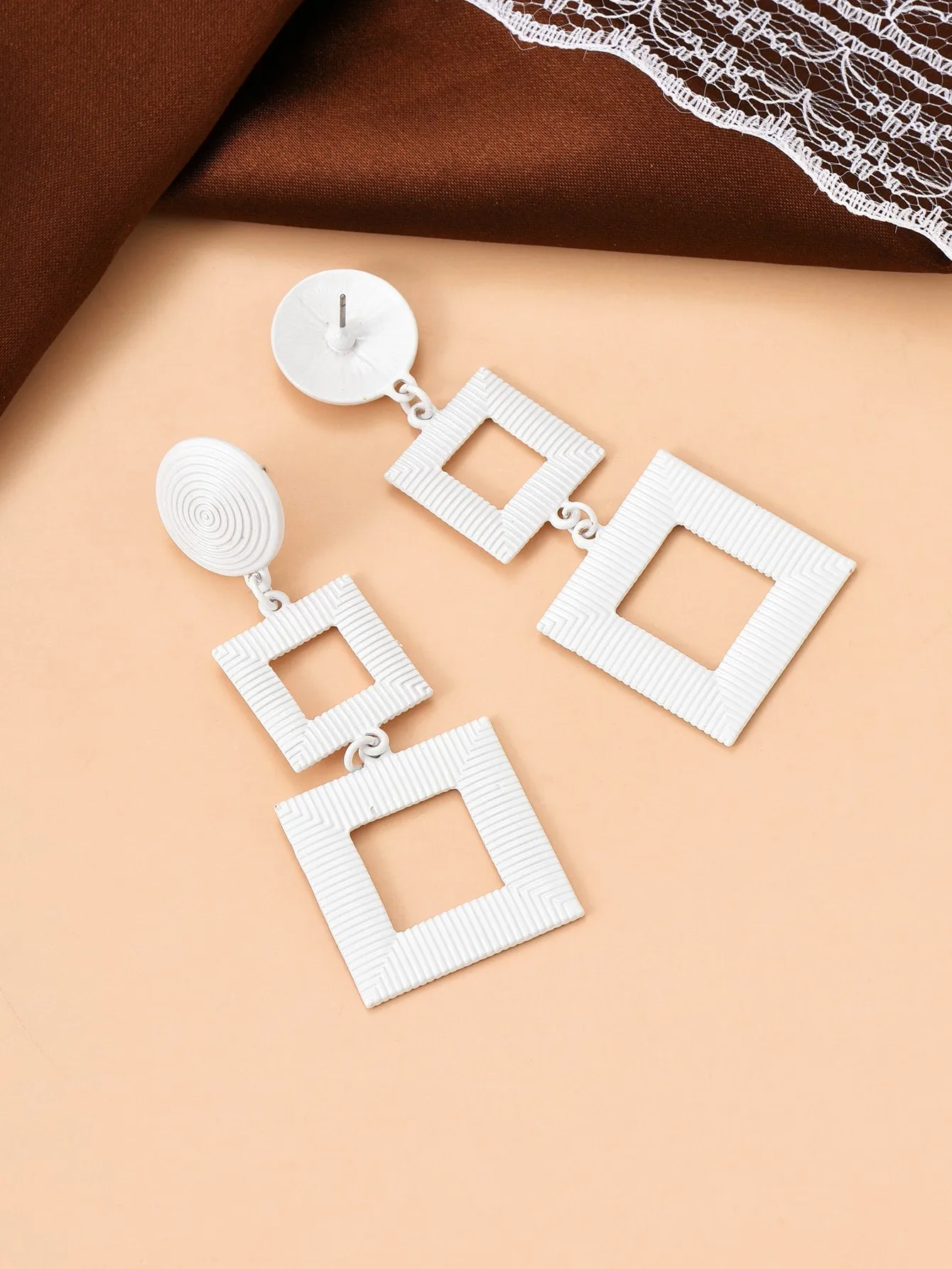 Square Drop Earrings - White