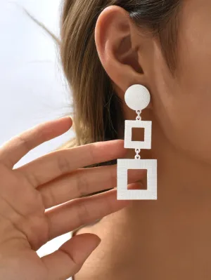 Square Drop Earrings - White