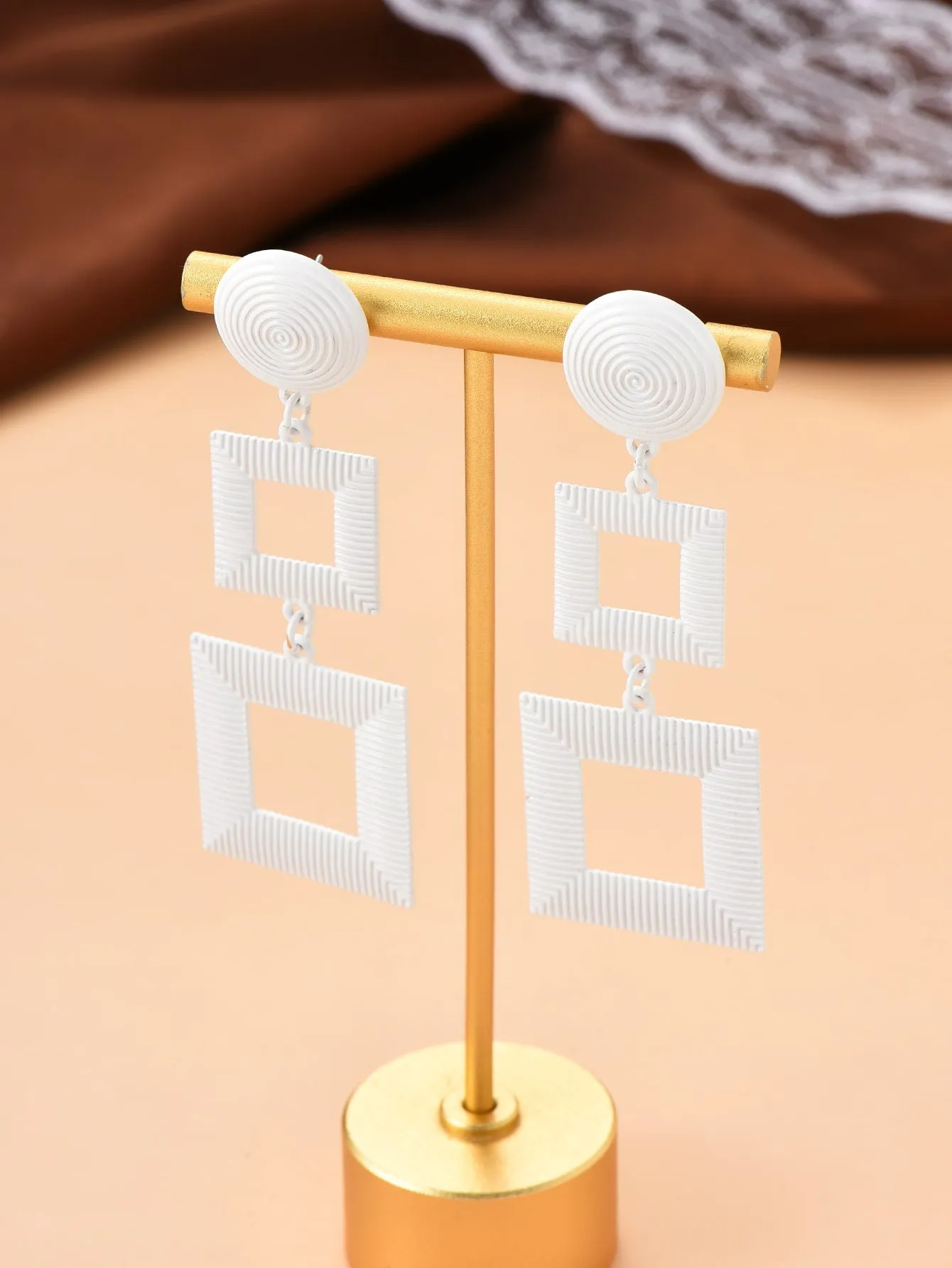 Square Drop Earrings - White