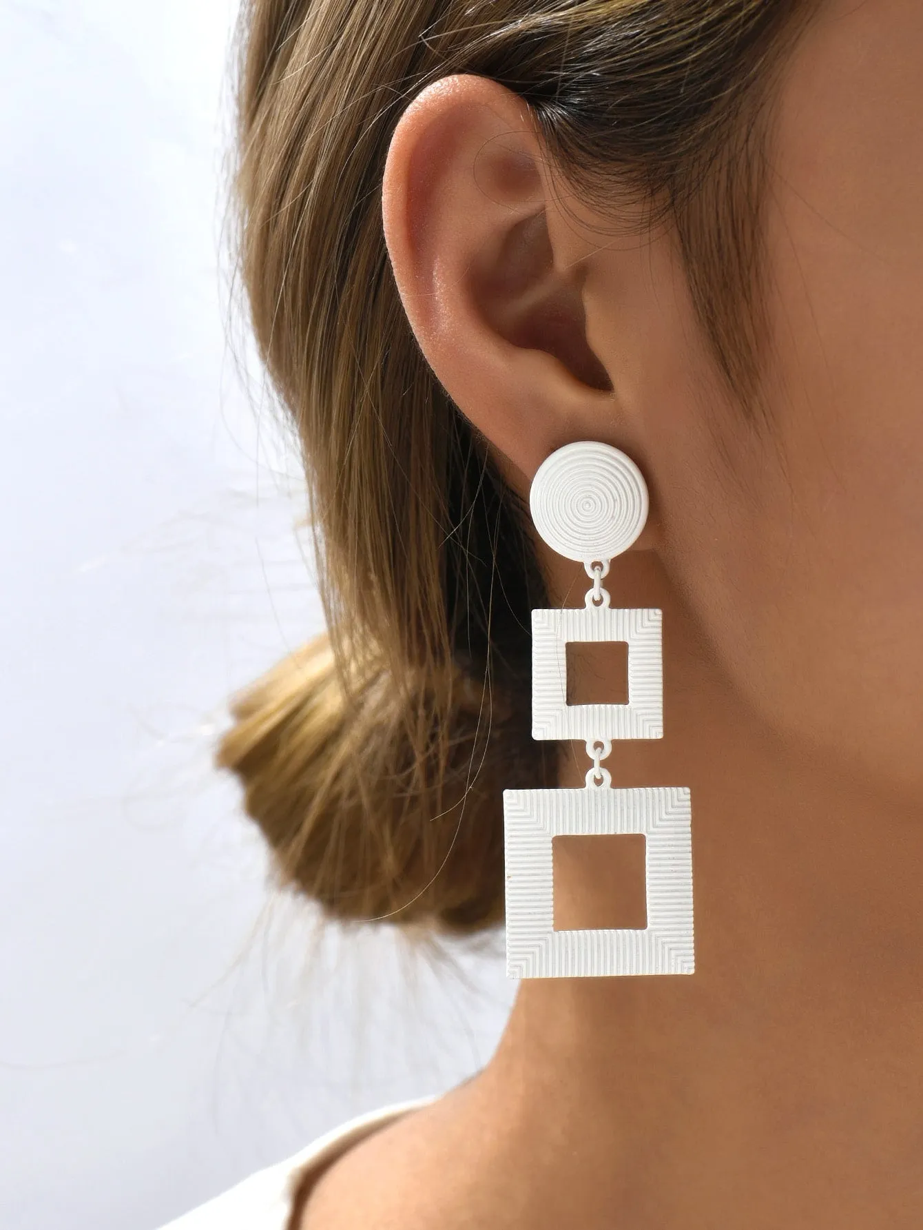 Square Drop Earrings - White