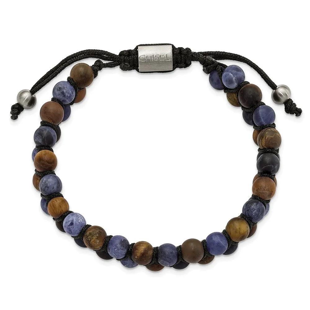 Stainless Steel Brushed Tiger's Eye/Sodalite Adjustable Bracelet