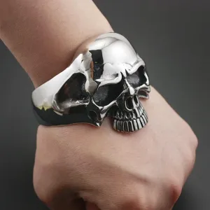 Stainless Steel Huge Heavy Skull Mens Biker Rocker Punk Bracelet